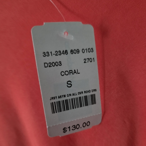 *Flawed*‎ Gracia Mendocino Asymmetrical Coral Draped Shoulder Ruched Mini Dress - Picture 7 of 10